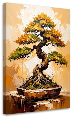 Feeby Wandbilder - Bilder Schlafzimmer - 60x90 1tlg - Wohnzimmer Bild Groß - Wohnungs - Foto Geschenk - Leinwand Wall Art - Wand Deko - Bonsai