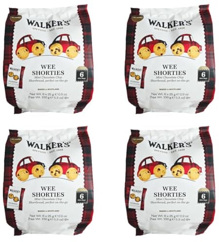 Walker's Chocolate Chip Shortbread, Mini Wee Shorties, 6 x 25g Bags, 4 Pack, Baked in Scotland