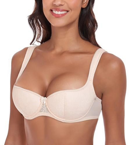 Lemorosy Damen Dirndl BH mit Bügel Balconette BH Push Up Halbschale mit Gepolsterte Breite Trägern Weich Angenehm Gute Unterstützung für Alltag Oktoberfest Feier Party Hochzeit (Beige,75D)