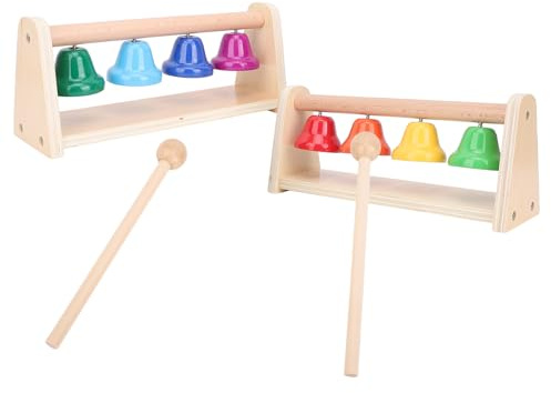 Tomvorks Klare Musiktöne, Holzsockel, Bunte Handglocken mit 2 Schlägeln, Verbessert die Koordinationsfähigkeiten und Fördert Interaktiven Spaß [Tischglocke, Klingeltonspiel] für Kinder