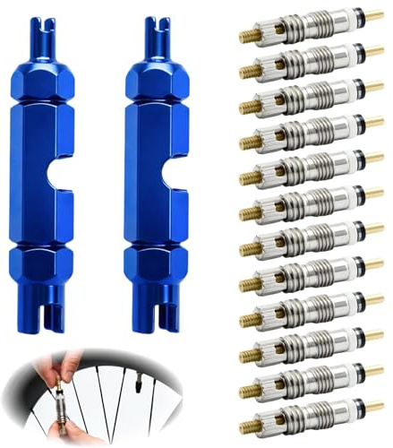 14PCS Presta Valve Core Set with Removal Tool, Replacement Bicycle Presta Valve Remover Tool Kit, Universal Copper Valve Inserts for Road and Mountain Bike Tyres Airtight Valve Stem Component