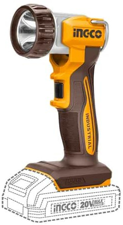 Ingco 20V Lithium-Ion Cordless Torch (Body Only), 5W, 2 Brightness Modes CWLI2058