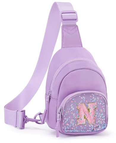 Viverte Birthday Gifts for Girls Small Clear Initial Sling Bag Crossbody Bag Purse Fanny Packs Personalized Monogrammed Gifts for Girls, Lavender, N