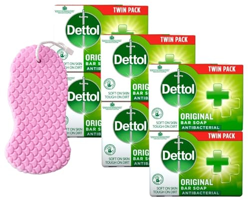 Original Antibacterial Bar Soap, 3 Twin Pack, 6 x 100g, Kills 99.99% of Germs, Hand & Body Cleansing with Bath Sponge (PACK OF 3)