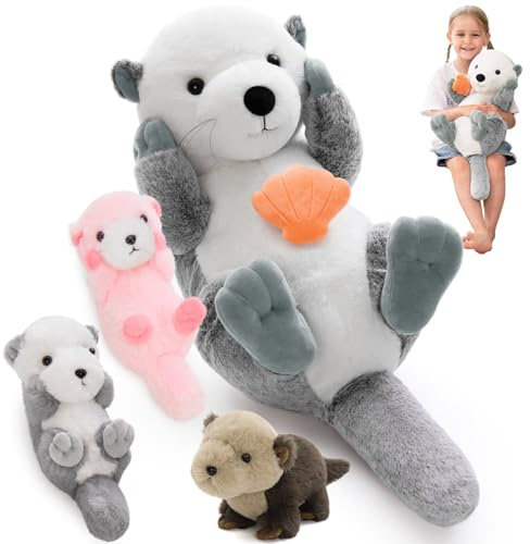 MaoGoLan groß Otter Kuscheltier XXL mit Baby im Bauch, 60cm weich riesen fischotter Stofftier Plüschtier Spielzeug, Geburtstag Weihnachten Geschenk für Kinder Baby