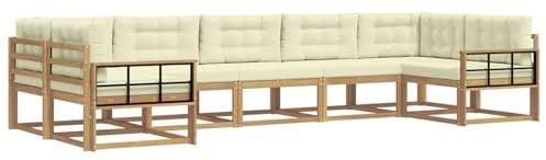 vidaXL Outdoor-Sofagarnitur mit Kissen 7 pcs Weiß und Creme, Modernes Ecksofa-Set, stylische Gartenlounge, Möbel für Terrasse, wetterfest am Pool