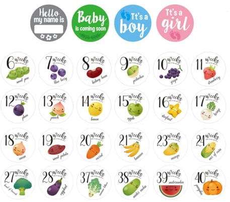 HONMEET 28 Stück Schwangerschaft Must Have Aufkleber für Babybauch mit Sicheren Leicht zu Entfernenden Aufklebern als Meilenstein Requisiten für Schwangerschaftsfotos und Familienbilder