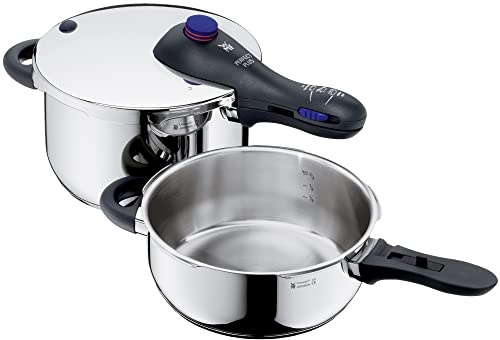 WMF Perfect Plus Schnellkochtopf Set Induktion 2-teilig, Dampfkochtopf 4,5l + 3l, Cromargan Edelstahl poliert, 2 Kochstufen, Einhand-Kochstufenregler