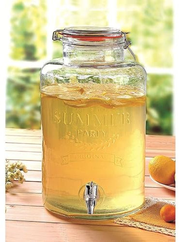 BURI Getränkespender aus Glas 5L Getränkeportionierer Dispenser Saft Wasser Cocktail