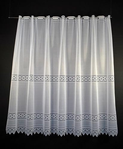 frankgardinen Scheibengardine Jacquard grafisch 120 cm hoch Weiß - Wunschbreite frei wählbar durch gekaufte Menge in 13 cm Schritten - Meterware