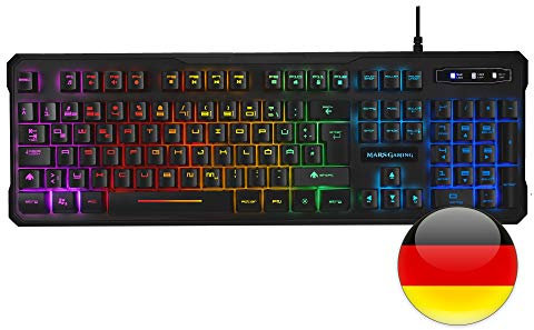 Mars Gaming MK218DE, Tastiera H-Mech RGB, 9 Effetti di luce, Antighosting, Nero, Lingua Tedesca