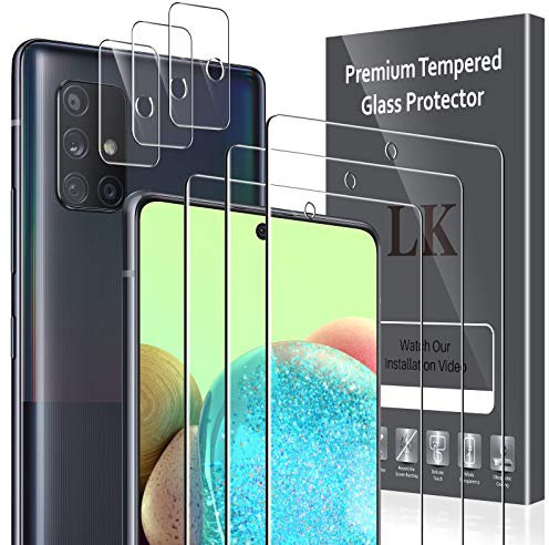 LK 6 Stücke Schutzfolie Kompatibel mit Samsung Galaxy A71 Glas, 3 Schutzfolie und 3 A71 Kamera Glas, 9H Härte Galaxy A71 Folie, HD Klar Displayschutz, Kratzen Blasenfrei