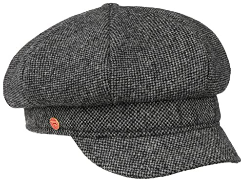 Mayser Coco Tweed Ballonmütze Schirmmütze Baker-Boy-Mütze Newsboy-Mütze Damencap Damen - Made in The EU mit Schirm, Futter, Futter Winter Herbst-Winter - L (59-60 cm) schwarz