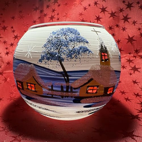 Windlicht Kugelglas Medium Leuchtbecher Leuchtglas Teelicht Handarbeit Lauscha, : dunkelblau/Weiss
