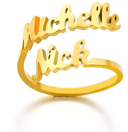 RWQIAN Personalized Name Rings Custom Spiral Twist Ring Hearts Personalized Jewelry Open Adjustable Ring BFF Gift for Women