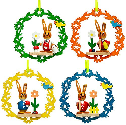 SIKORA OD16 Osterdeko Osterhasen Figuren aus Holz zum Aufhängen 4er Set H: 9,5 cm