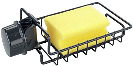 WENKO Spülorganizer Ohio, hochwertiger Spülbecken-Organizer aus rostfreiem Edelstahl, Spülbecken-Caddy mit Stauraum für Spülmittel, Schwamm & Co., Befestigung an der Armatur, 21 x 6,5 x 10 cm, Schwarz