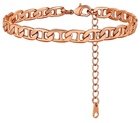 GoldChic Bracelet de Cheville Or Rose Plaque Chaine au Pied Fine Femme Acier Maille Ajustable 3 mm 22 cm Corde Tressé Amitié Inoxydable Fille-Doré-Vacance Mariage