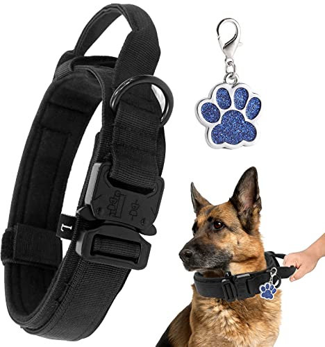 Hundehalsband Verstellbare Kontrollgriff, Taktisches Halsband Hund mit Robuste Metallschnalle für Mittlere Große Hunde, Halsbänder Breit 3.8CM, Halsband K9 Training Nylon M Schwarz