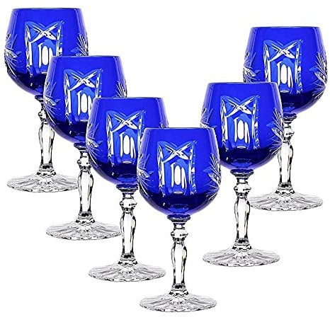 CRISTALICA Likörglas Likörkelch Wodkaglas Schnapsglas blau Schleuderstern 6er Set 60ml