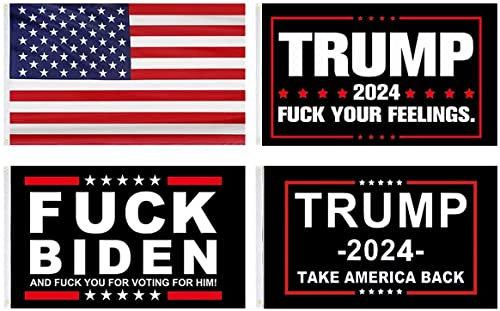 Trump 2024 Flagge Fuck Biden, 90 x 150 cm, Make America Great Again Flagge, Doppelstich um den Rand mit zwei Messing-Knopflöchern, 4 Mustern (Trump 2024 – 4 Muster)