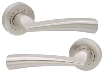 Infinity Decor Pair of Satin Nickel Loyal Lever on Rose Door Handles Set for Interior & Exterior Doors