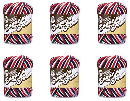 Lily Sugar'N Cream Red White Blue Yarn - 6 Pack of 57g/2oz - Cotton - 4 Medium (Worsted) - 95 Yards - Knitting/Crochet