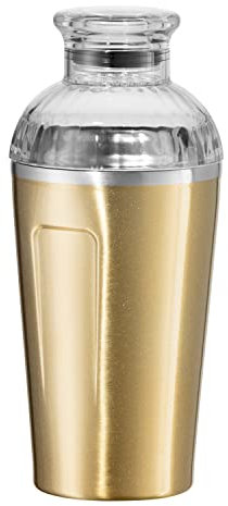 OGGI Groove Insulated Cocktail Shaker-17oz Double Wall Vacuum Insulated Stainless Steel, Tritan Lid has Built In Strainer, Ideal Cocktail Mixer, Martini Shaker, Margarita Shaker, Gold