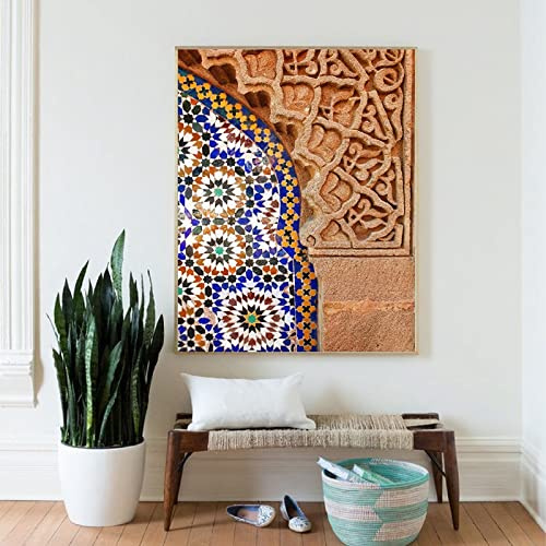 iYoucase Marrakesch Architektur Poster und Kunstdruck marokkanische Wand Bilder Leinwand Gemälde Boho Wanddekoration Terrakotta Bild Wohnkultur 50 x 70 cm ungerahmt