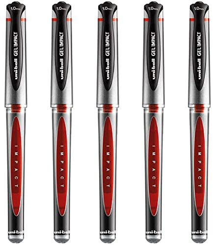 uni-ball UM-153S Gel Impact breite Tintenroller, 1 mm Spitze, 0,6 mm Strichbreite, rote Tinte, 5 Stück