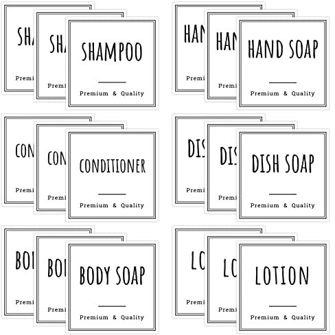 Segbeauty Seifenspender Aufkleber Set, 18 Stück Wasserdichtes Etiketten Ölbeständig für Küche Bad Pumpflaschen, Selbstklebende Etiketten mit Shampoo Conditioner Body Soap, Lotion Hand Soap Dish Soap