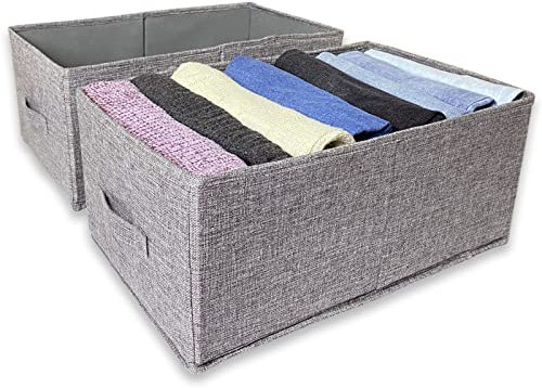 PANMAY Faltbare Aufbewahrungsbox, 2 Stück Kleiderschrank Organizer, Schubladen Faltbar Große Aufbewahrungsboxen 49x27x21 cm, Waschbar, Extra Groß für Kleidung, Jeans, Hemden, Pullover, Leggings, Grau