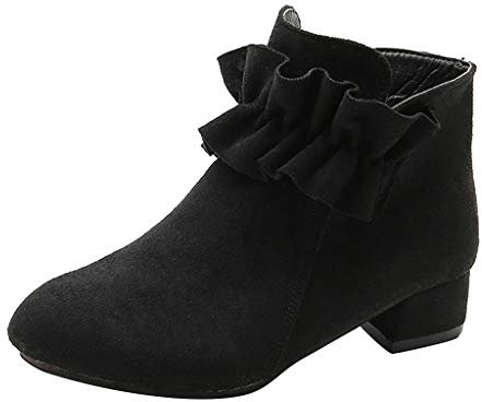 YYTA Stivaletti invernali per bambini e ragazze, da principessa, con tacco alto, stivali corti, eleganti in pelle, invernali, antiscivolo, per attività all'aria aperta, Nero , 34