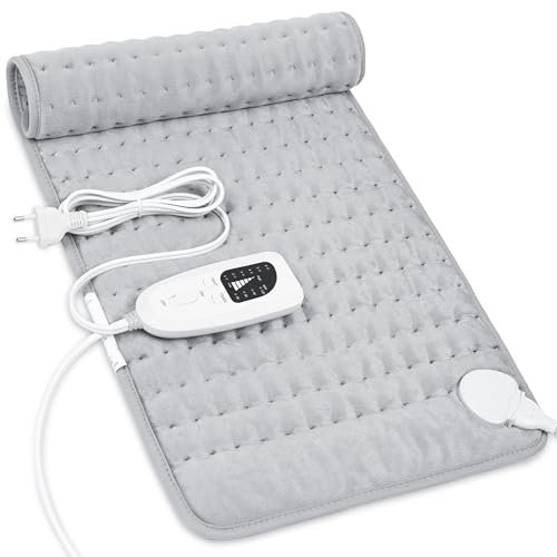 Manta Electrica Lumbar, Manta eléctrica para espalda, cuello, hombros y vientre con función de apagado automático, Franela Suave Gris claro, 30 X 60 cm