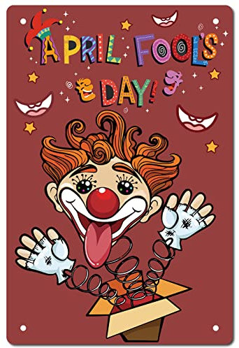 CREATCABIN Metall-Blechschild Aprilscherz Lustige Clown-Schilder Vintage-Wanddekoration Kunstwand Eisen Malerei Plakette Poster Haus Zirkus Für Küche Schlafzimmer Geschäft Dekorationen 8 x 12 Zoll
