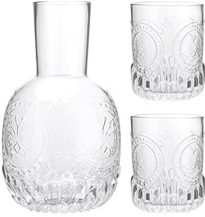 NLDGR Bedside Water Carafe and Glass Set Vintage,880ml Clear Glass Bedside Water Carafe Set with Tumbler Glass,Bedside Table Water Jug for Bedroom Nightstand