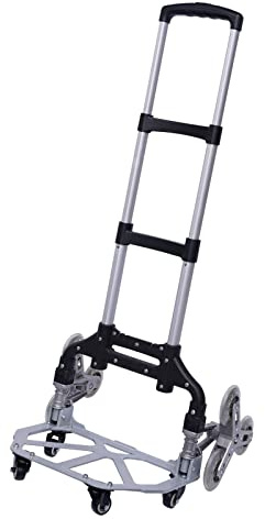 Carrello per salire le scale in alluminio, pieghevole, 6 ruote, carrello per il trasporto delle scale, carrello impilabile fino a 165 lbs