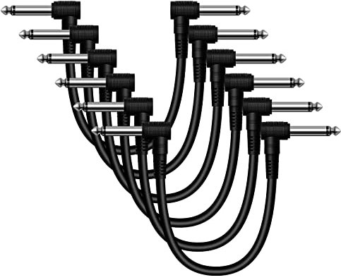 Heams Professional 6 Pack of 6 Inch Guitar Patch Cable, Noise Free and Super Durable Guitar Effect Pedal Cables, Right Angle Pedal Board Cables, Black