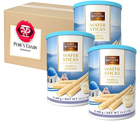 Pere's Candy Bundle für 1,2 kg • Vanille Wafer Sticks • Waffelröllchen mit Vanillegeschmackcreme 3er Pack (3 x 400 g) + Pere's Candy Notepad DIN A7-25 Blatt