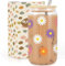 GSPY Daisy Aesthetic Gifts, Iced Coffee Cup, Cute Glass Cups with Lids and Straws -Cute Mugs, Flower Mug, Glass Tumbler - Valentines Day, Birthday Gifts for Women, Coffee Lovers, Friends, Girls