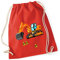 minimutz Turnbeutel für Jungen | Motiv Bagger & Baustelle | Stoffbeutel aus Baumwolle zum Zuziehen für Kinder | Zuziehrucksack mit Kordel (rot)