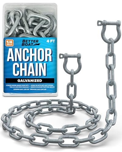Catena di Ancoraggio zincata, Grado Marino, Catena da 1/4 con 2 Grilli, estremità a Maglie, 1,2 m, per Barche