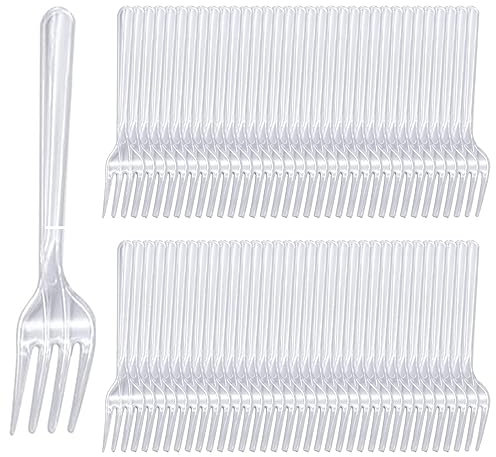 JOCXZI Forchette in Plastica Trasparente Riutilizzabile(12cm), Posate per Feste, forchette da Torta per Eventi Interni ed Esterni, Feste di Compleanno, Catering, Matrimoni,100 PCS