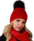 Alur Mütze Damen Beanie Wintermütze Strickmütze mit Bommel - Warme Elastisch Elegant Winter Mütze EKO Bommelmütze - Weiches Garn Stilvoll Universell Warm (Rot)