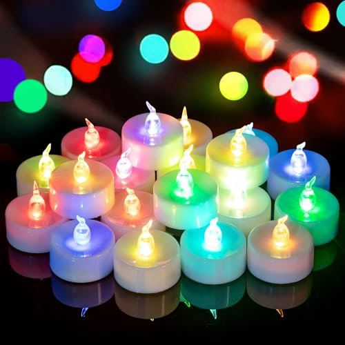 Yakpo 24 Pack Fast Colour Changing Tea Lights Battery Operated, Flameless Flickering Electric Coloured Votive TeaLights, Flicker LED Colourful Candles Bulk for Christmas Party Halloween Decorations