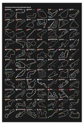 WeBert Formel 1 Circuit History Leinwandposter Wandkunst Dekor Druck Bild Gemälde für Wohnzimmer, Schlafzimmer, Heimbüro 30 x 45 cm