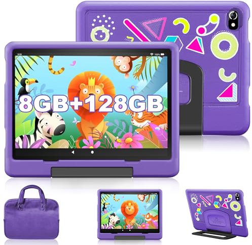 Tablet 10 Pollici Android 12, 8 GB RAM + 128 GB ROM / TF 1 TB, Certificato GMS, 1080P IPS, 5G / 2.4G WiFi, 6850 mAh, 8 MP + 5 MP, Tablet in Offerta, Controllo Genitori, Giochi Educativi, GPS, Viola