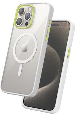 FLOLAB Surtect Tri-Fusion Magnetische Schutzhülle für iPhone 15 Pro, schlankes Design, Magsafe-kompatibel, militärischer Rahmen, transparent, Kiwi-Grün