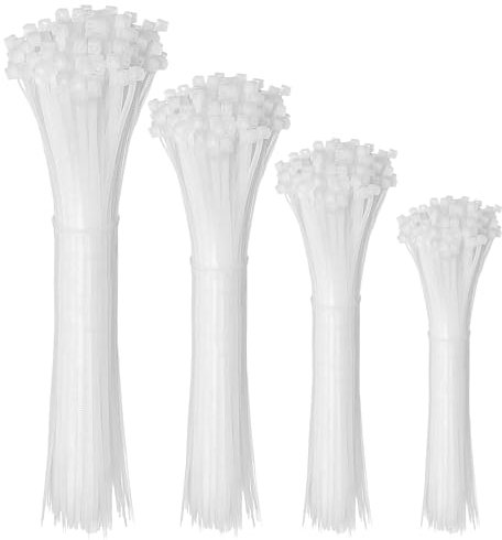 200 Pezzi fascette elettricista,fascette plastica 100/150/200/300 mm,Fascette in nylon premium, Fascette in plastica multiuso per casa, giardino, ufficio e fai da te,Bianco