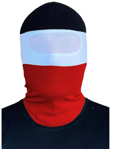 PGwear Sturmhaube Streifen mit Netz Maske Balaclava schwarz weiß rot blau grün gelb Navy (schwarz/weiß/rot mit Netz)